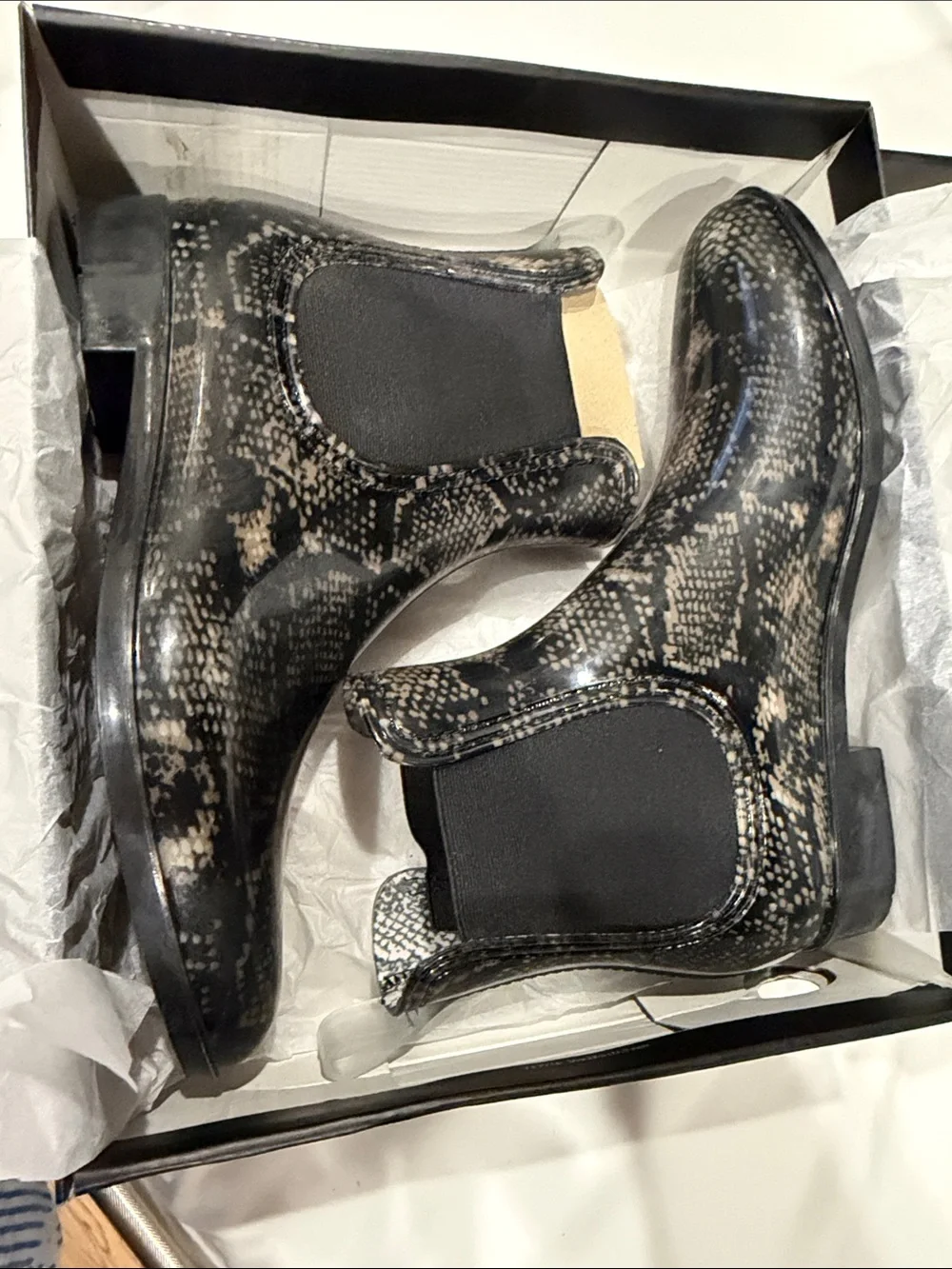 INC International Concepts Women's Black Snake-Print Chelsea Rain Boots